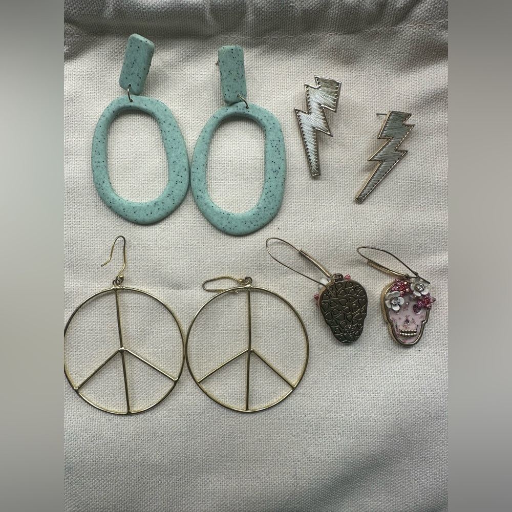 Gold and Silver Peace Sign Earrings Set